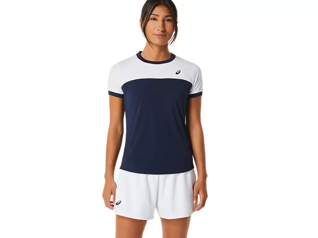 ASICS Kleding | Tennis>COURT SS TOP Midnight/Brilliant White