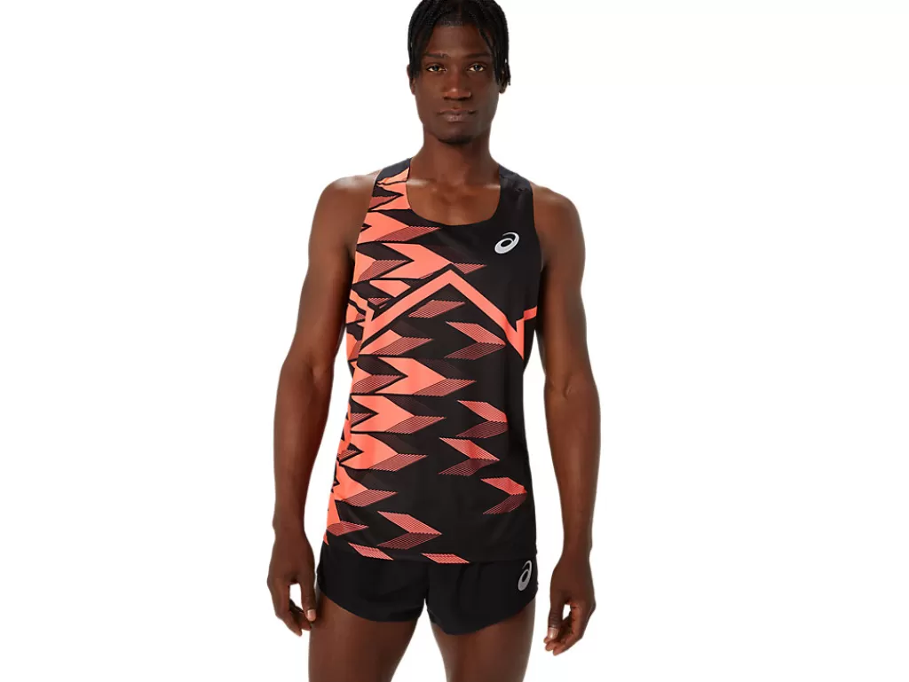 ASICS Atletiek | Shirts met korte mouwen>MEN LIGHT GRAPHIC SINGLET Performance Black/Sunrise Red