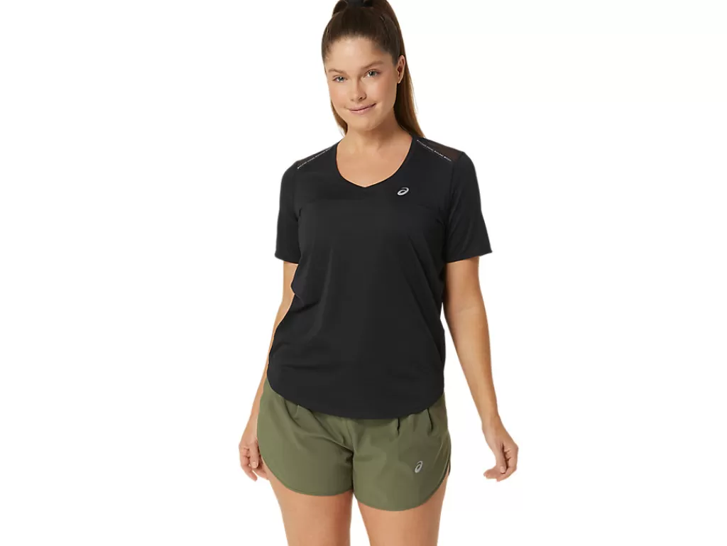 ASICS Kleding | Hardlopen>ROAD V-NECK SS TOP Performance Black